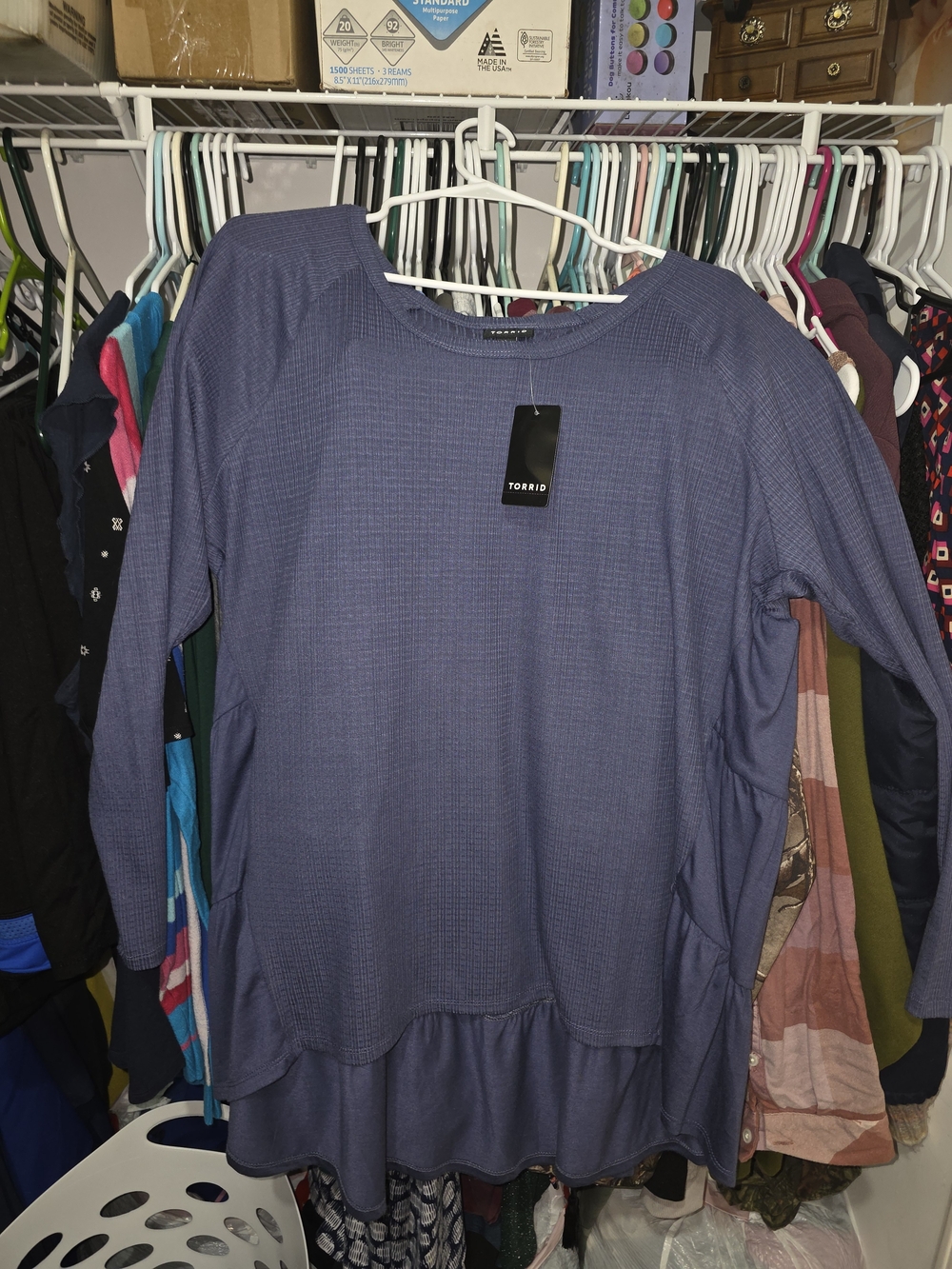 torrid Dusty Blue Long Sleeve Waffle Knit Ruffle Hem Top